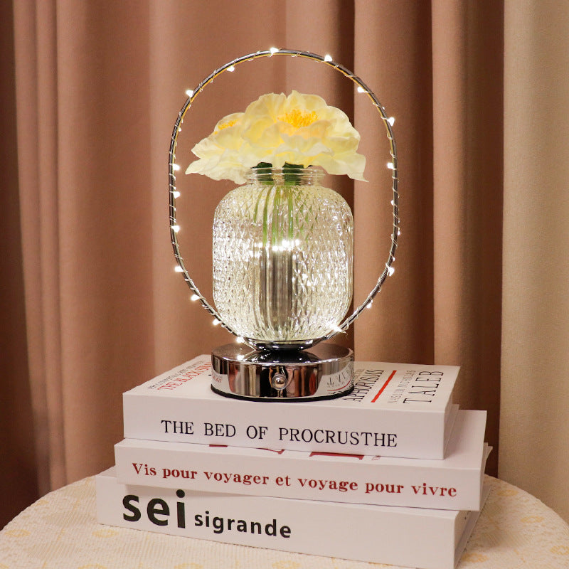 LED Camellia Carnation Flowers Night Light Table Lamp Glass Vase Metal USB Charging Portable LED Strips Projector Lights NINETY NIGHT   