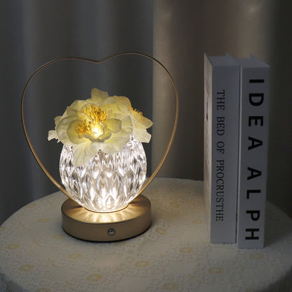 LED Camellia Flowers Hydrangea Night Light Table Lamp Glass Vase USB Charging Heart Portable Projector Lights NINETY NIGHT Cemallia  