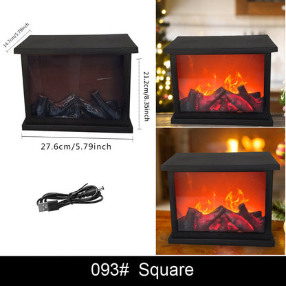 LED Fireplace Night Light Flame Outdoor Light USB Charging With Timer Courtyard Traveling To Go Projector Lights NINETY NIGHT Square  