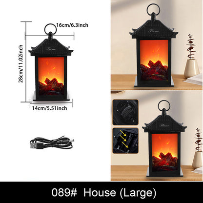 LED Fireplace Night Light Flame Outdoor Light USB Charging With Timer Courtyard Traveling To Go Projector Lights NINETY NIGHT House Large  