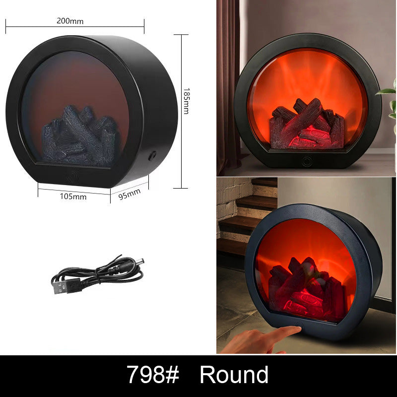 LED Fireplace Night Light Flame Outdoor Light USB Charging With Timer Courtyard Traveling To Go Projector Lights NINETY NIGHT Round  