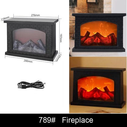 LED Fireplace Night Light Flame Outdoor Light USB Charging With Timer Courtyard Traveling To Go Projector Lights NINETY NIGHT Fireplace  