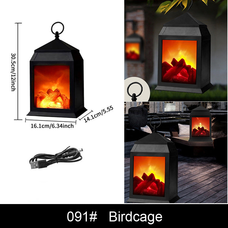 LED Fireplace Night Light Flame Outdoor Light USB Charging With Timer Courtyard Traveling To Go Projector Lights NINETY NIGHT Birdcage  