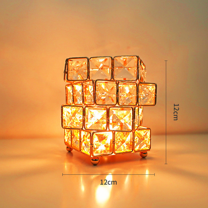 LED Glass Rubik's Cube Salt Stone Ore Night Light Table Lamp USB Charging Luxury Romantic Projector Lights NINETY NIGHT Single Light  