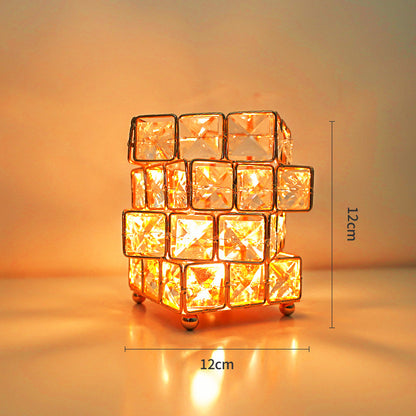 LED Glass Rubik's Cube Salt Stone Ore Night Light Table Lamp USB Charging Luxury Romantic Projector Lights NINETY NIGHT Single Light  