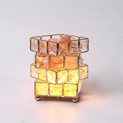 LED Glass Rubik's Cube Salt Stone Ore Night Light Table Lamp USB Charging Luxury Romantic Projector Lights NINETY NIGHT   