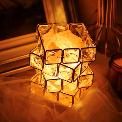 LED Glass Rubik's Cube Salt Stone Ore Night Light Table Lamp USB Charging Luxury Romantic Projector Lights NINETY NIGHT   