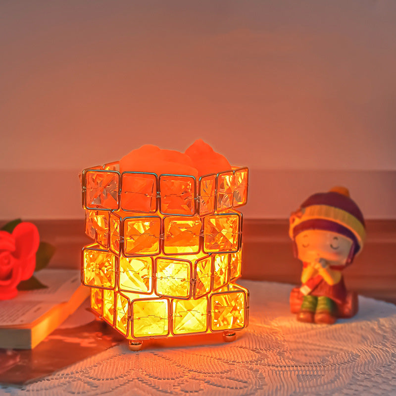 LED Glass Rubik's Cube Salt Stone Ore Night Light Table Lamp USB Charging Luxury Romantic Projector Lights NINETY NIGHT   