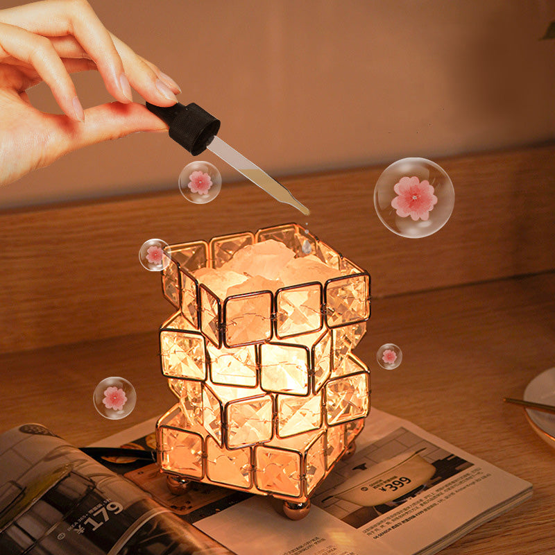 LED Glass Rubik's Cube Salt Stone Ore Night Light Table Lamp USB Charging Luxury Romantic Projector Lights NINETY NIGHT   