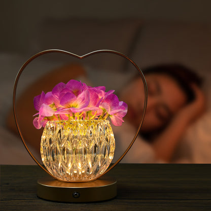 LED Camellia Flowers Hydrangea Night Light Table Lamp Glass Vase USB Charging Heart Portable Projector Lights NINETY NIGHT   