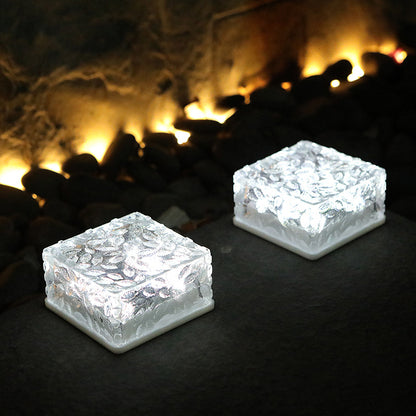 LED Ice Cube Night Light Outdoor Light Solar Energy Charging Traveling To Go Glass Arcrylic Transparent Courtyard Projector Lights NINETY NIGHT   