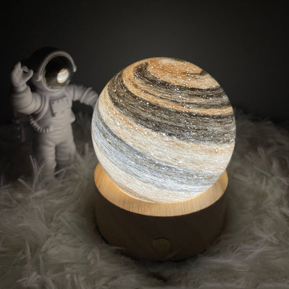 LED Jupiter Mercury Moon Star Planet Night Light Table Lamp USB Charging Solid Wood Base Romantic Projector Lights NINETY NIGHT 04 80mm 