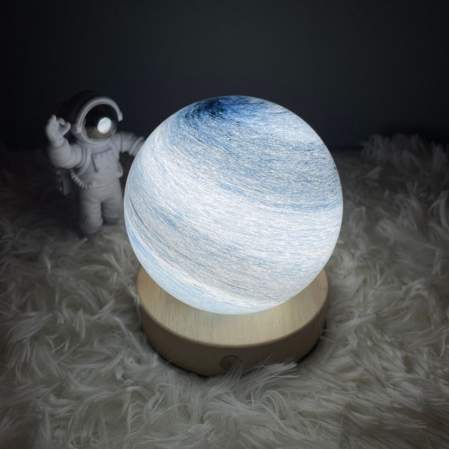 LED Jupiter Mercury Moon Star Planet Night Light Table Lamp USB Charging Solid Wood Base Romantic Projector Lights NINETY NIGHT 05 80mm 