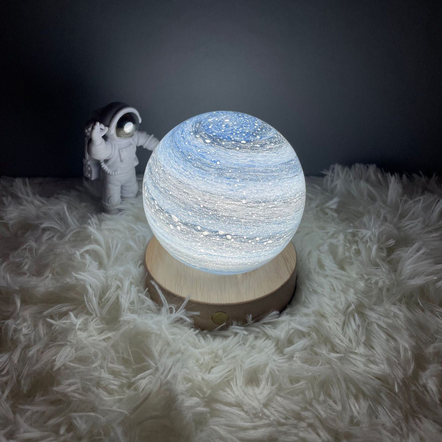 LED Jupiter Mercury Moon Star Planet Night Light Table Lamp USB Charging Solid Wood Base Romantic Projector Lights NINETY NIGHT 06 80mm 