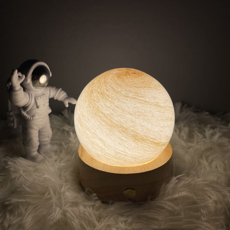 LED Jupiter Mercury Moon Star Planet Night Light Table Lamp USB Charging Solid Wood Base Romantic Projector Lights NINETY NIGHT 07 80mm 