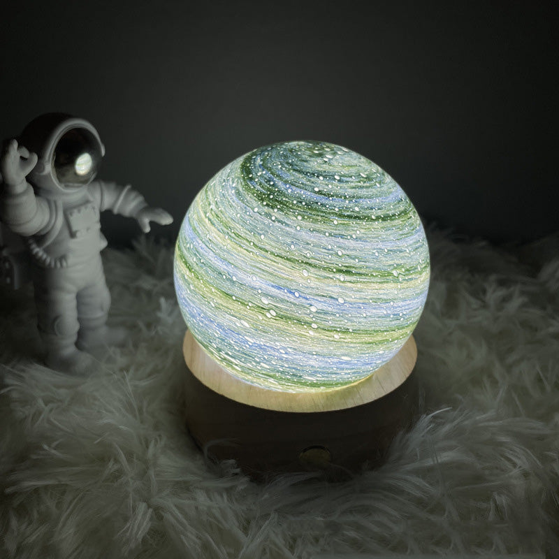 LED Jupiter Mercury Moon Star Planet Night Light Table Lamp USB Charging Solid Wood Base Romantic Projector Lights NINETY NIGHT 09 80mm 