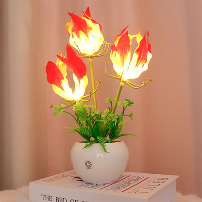 LED Red Lily Flowers Night Light Table Lamp Ceramics Vase USB Charging Leaves Projector Lights NINETY NIGHT   