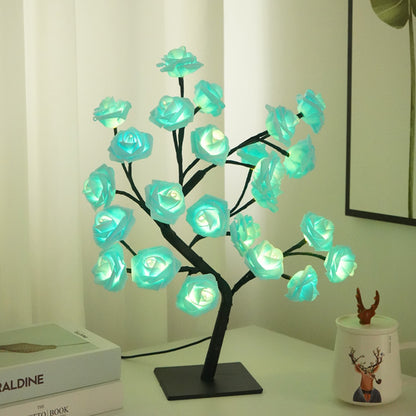 LED Rose Flower Tree Night Light Table Lamp Black Branches Base USB Charging Projector Lights NINETY NIGHT Blue  