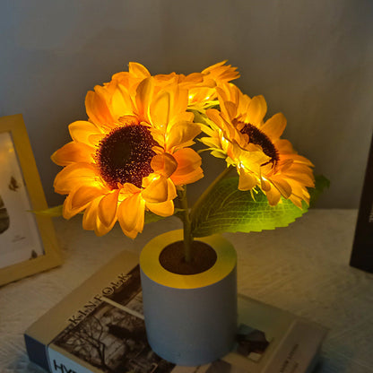 LED Sunflower Night Light Table Lamp Plastic Glass Vase USB Charging Romantic Projector Lights NINETY NIGHT   