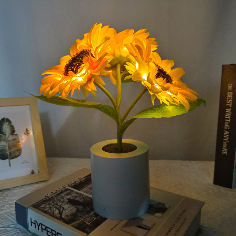 LED Sunflower Night Light Table Lamp Plastic Glass Vase USB Charging Romantic Projector Lights NINETY NIGHT   