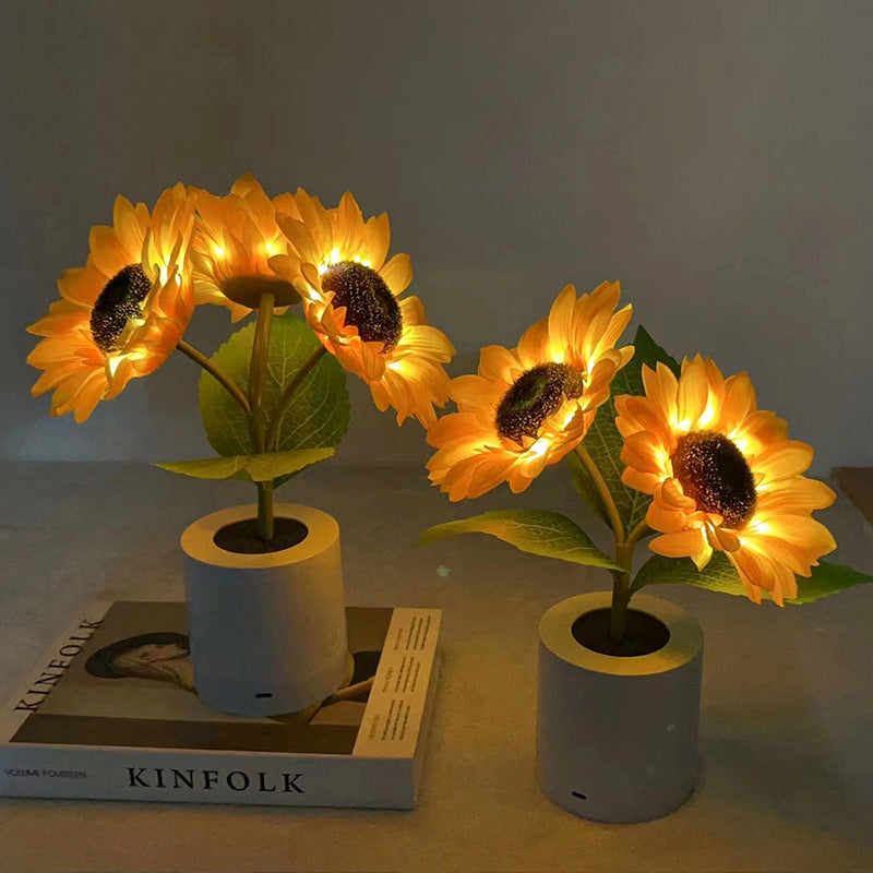 LED Sunflower Night Light Table Lamp Plastic Glass Vase USB Charging Romantic Projector Lights NINETY NIGHT   