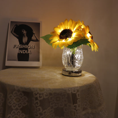 LED Sunflower Night Light Table Lamp Plastic Glass Vase USB Charging Romantic Projector Lights NINETY NIGHT   