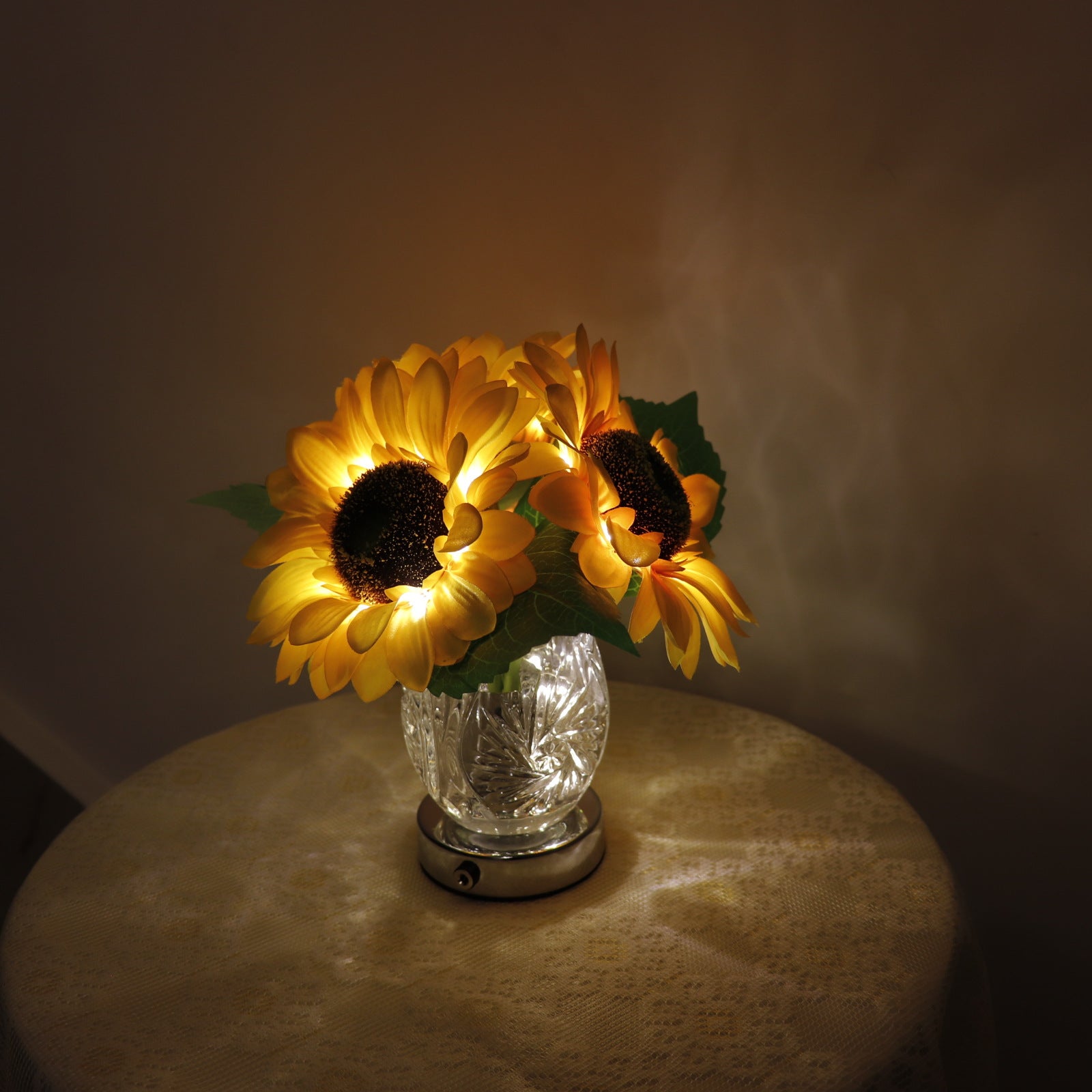 LED Sunflower Night Light Table Lamp Plastic Glass Vase USB Charging Romantic Projector Lights NINETY NIGHT   