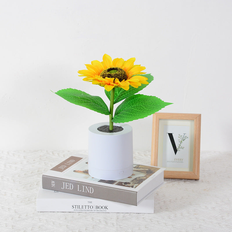 LED Sunflower Night Light Table Lamp Plastic Glass Vase USB Charging Romantic Projector Lights NINETY NIGHT Plastic Vase - 1 Flower  