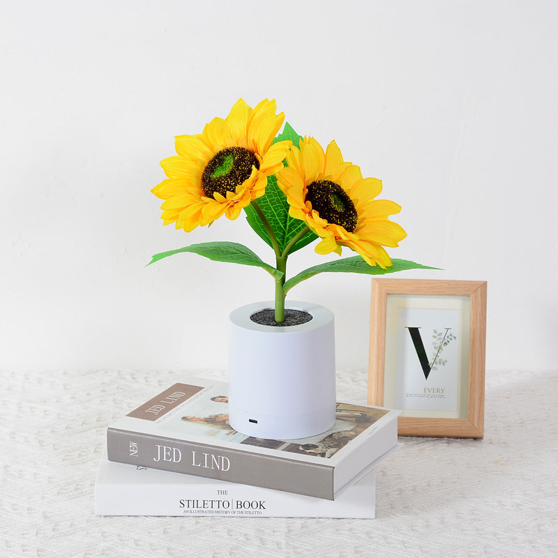 LED Sunflower Night Light Table Lamp Plastic Glass Vase USB Charging Romantic Projector Lights NINETY NIGHT Plastic Vase - 2 Flowers  