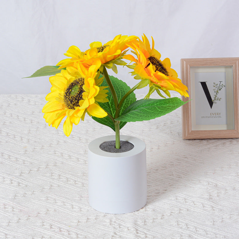 LED Sunflower Night Light Table Lamp Plastic Glass Vase USB Charging Romantic Projector Lights NINETY NIGHT Plastic Vase - 3 Flowers  