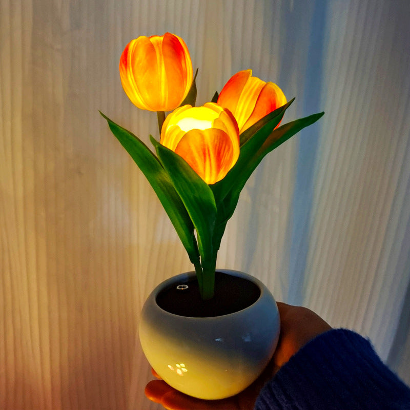 LED Three Tulip Flowers Night Light Table Lamp Ceramics USB Charging Adjustable Lights Projector Lights NINETY NIGHT   