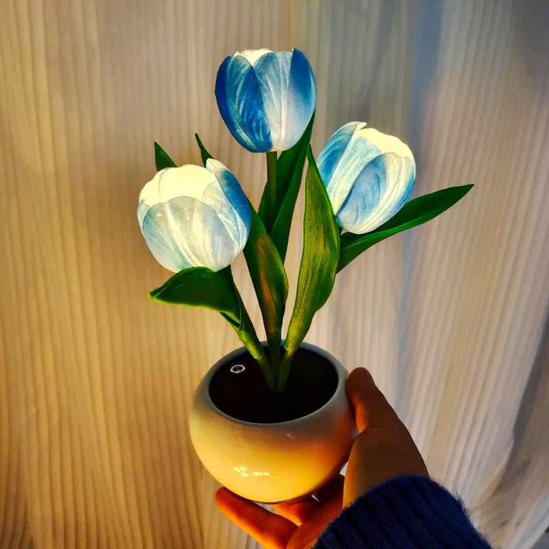 LED Three Tulip Flowers Night Light Table Lamp Ceramics USB Charging Adjustable Lights Projector Lights NINETY NIGHT   