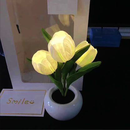 LED Three Tulip Flowers Night Light Table Lamp Ceramics USB Charging Adjustable Lights Projector Lights NINETY NIGHT   