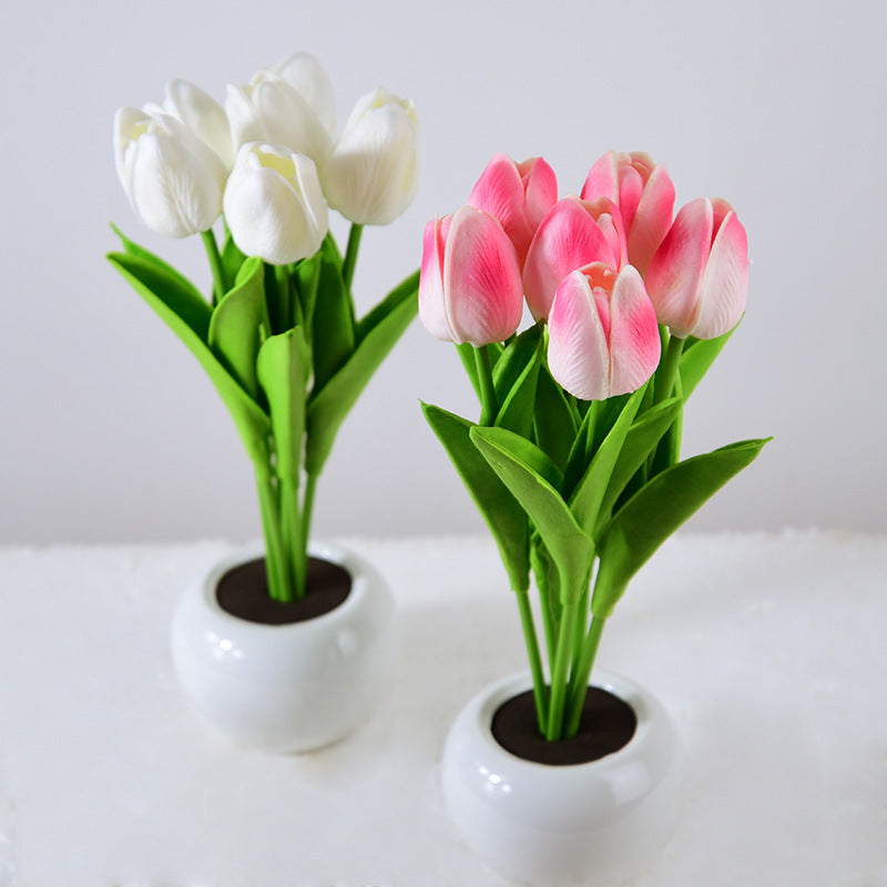 LED Tulip Flower Night Light Table Lamp Ceramics USB Charging Touching Switch Projector Lights NINETY NIGHT   