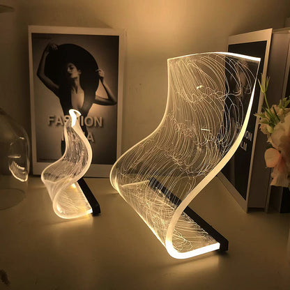 LED Glass Irregular Wave Night Light Table Lamp Water Ripple USB Charging Arcrylic Adjustable Lights Projector Lights NINETY NIGHT   