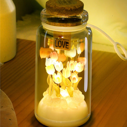 LED Night Lights Drifting Bottle Tulip Table Lamps USB Charging Flower Charms Projector Lights NINETY NIGHT   