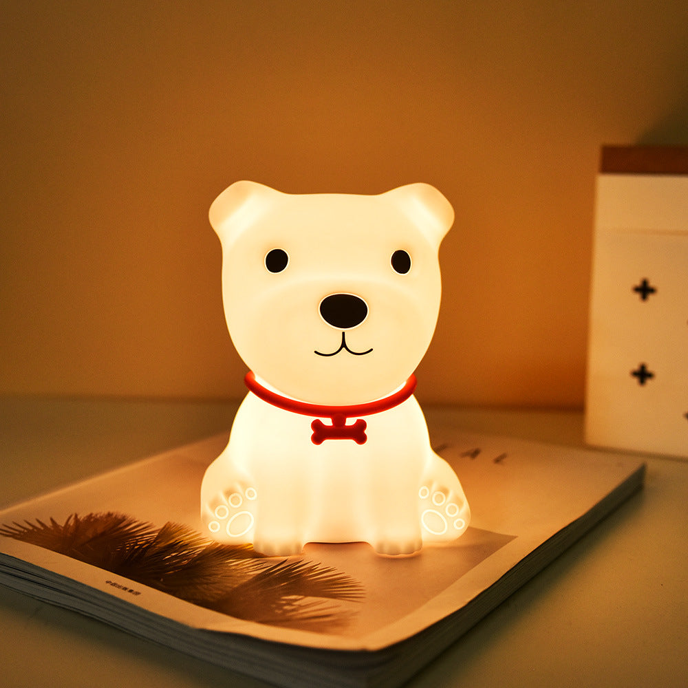 LED Night Light Silicone Touch Sensor Puppy Dog Table Lamp USB Charging Cute Children Kids Room Projector Lights NINETY NIGHT   