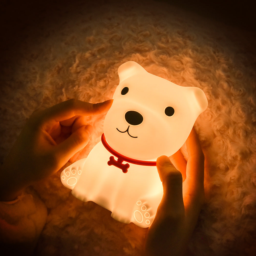 LED Night Light Silicone Touch Sensor Puppy Dog Table Lamp USB Charging Cute Children Kids Room Projector Lights NINETY NIGHT   