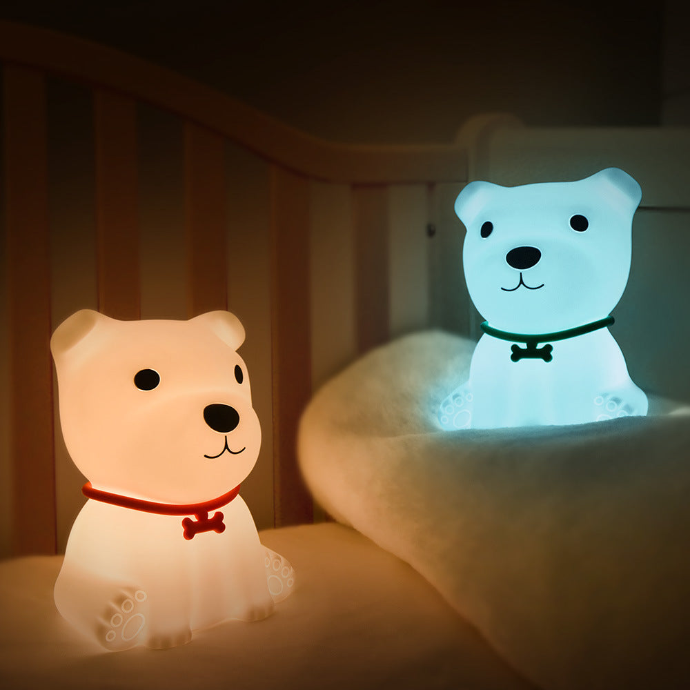 LED Night Light Silicone Touch Sensor Puppy Dog Table Lamp USB Charging Cute Children Kids Room Projector Lights NINETY NIGHT   