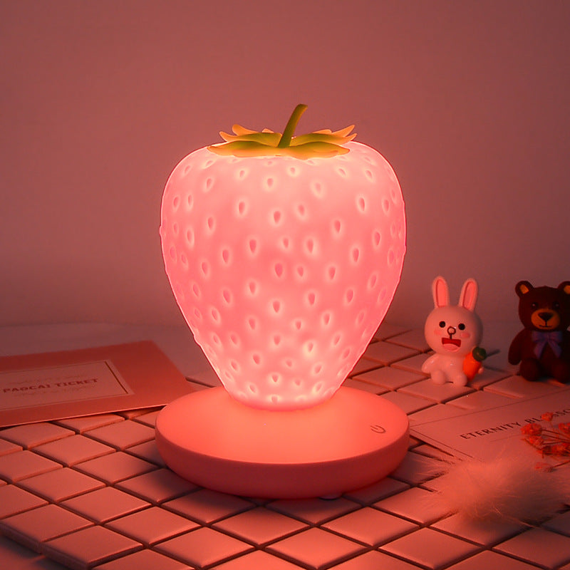 LED Night Light Silicone Touch Sensor Strawberry Table Lamp USB Charging Cute Children Kids Room Projector Lights NINETY NIGHT Pink  