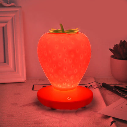 LED Night Light Silicone Touch Sensor Strawberry Table Lamp USB Charging Cute Children Kids Room Projector Lights NINETY NIGHT Red  