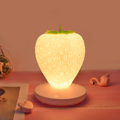 LED Night Light Silicone Touch Sensor Strawberry Table Lamp USB Charging Cute Children Kids Room Projector Lights NINETY NIGHT Yellow  