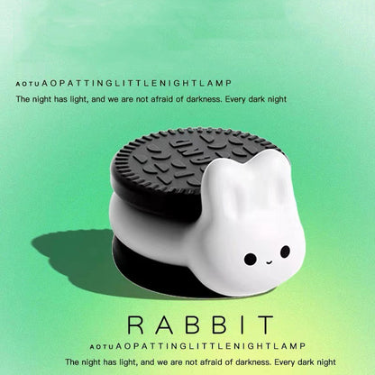 LED Night Light Silicone Touch Sensor Sandwich Biscuit Cookie Rabbit Table Lamp USB Charging Cute Children Kids Room Projector Lights NINETY NIGHT   