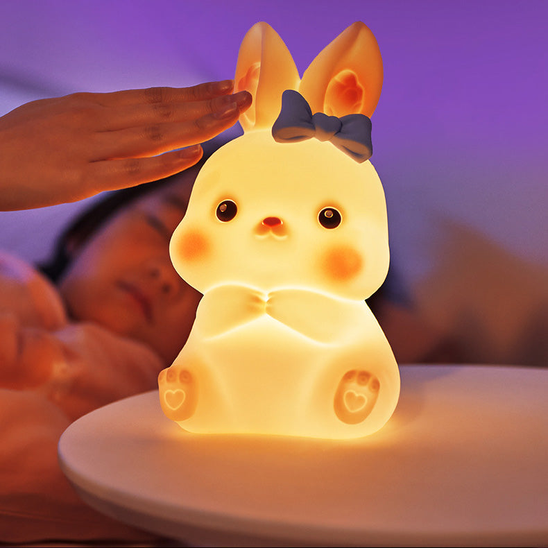 LED Night Light Silicone Touch Sensor Rabbit Table Lamp USB Charging Cute Girls Children Kids Room Projector Lights NINETY NIGHT   