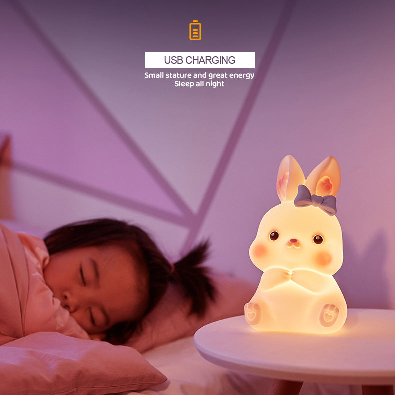 LED Night Light Silicone Touch Sensor Rabbit Table Lamp USB Charging Cute Girls Children Kids Room Projector Lights NINETY NIGHT   