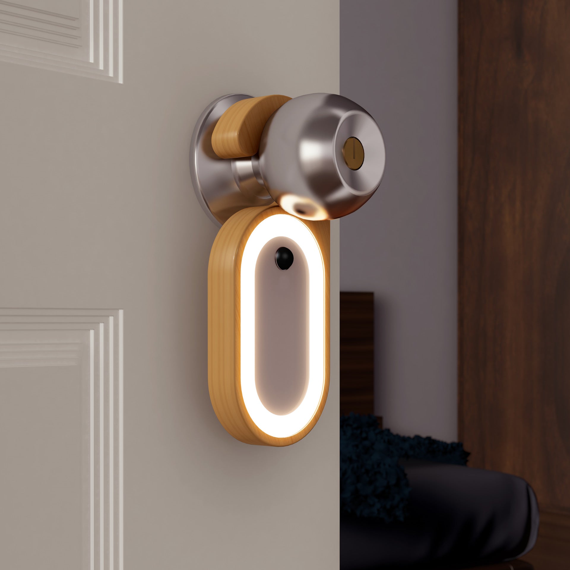 LED Night Lights Smart Sensor Light Door Handle Hanging Lamps Solid Wood USB Charging Charms Outdoor Traveling To Go Courtyard Garden Projector Lights NINETY NIGHT   