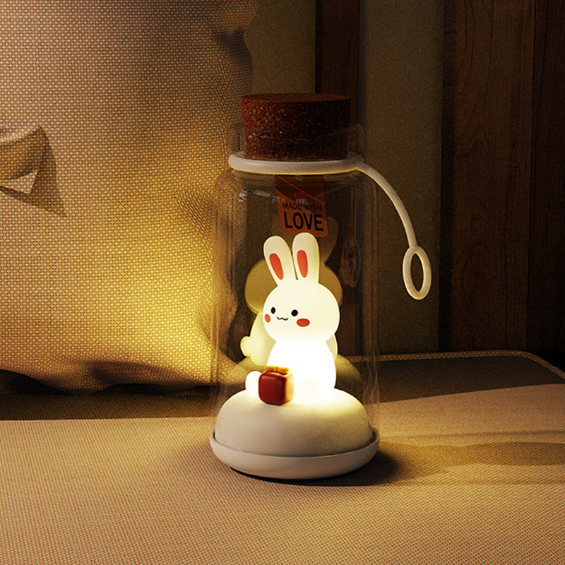 LED Night Light Touch Sensor Drifting Bottle Rabbit Table Lamp USB Charging Cute Children Kids Room Projector Lights NINETY NIGHT   