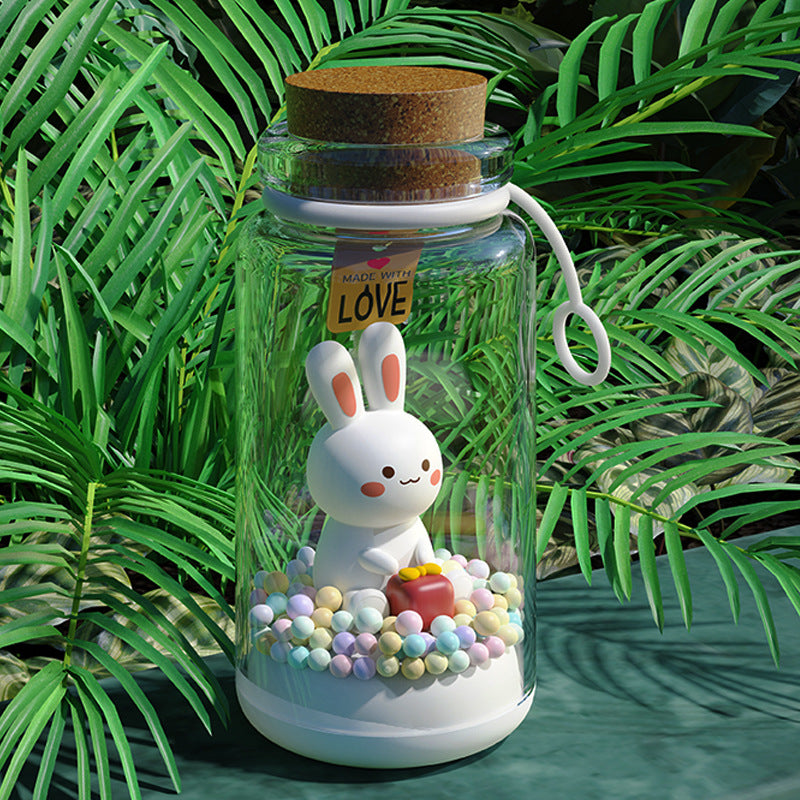 LED Night Light Touch Sensor Drifting Bottle Rabbit Table Lamp USB Charging Cute Children Kids Room Projector Lights NINETY NIGHT   