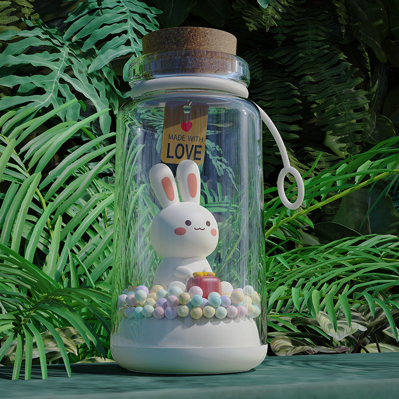 LED Night Light Touch Sensor Drifting Bottle Rabbit Table Lamp USB Charging Cute Children Kids Room Projector Lights NINETY NIGHT   