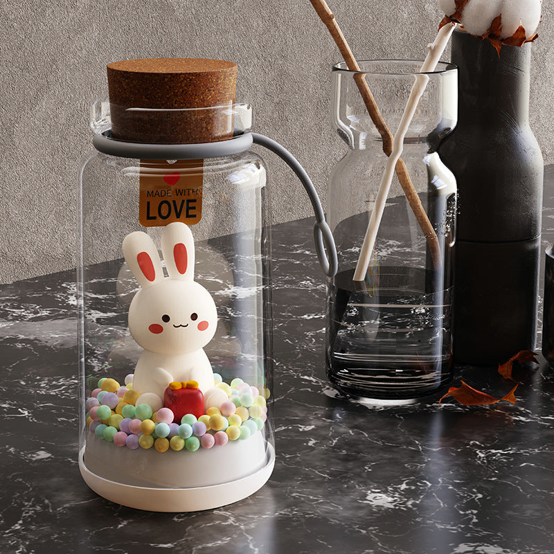 LED Night Light Touch Sensor Drifting Bottle Rabbit Table Lamp USB Charging Cute Children Kids Room Projector Lights NINETY NIGHT   